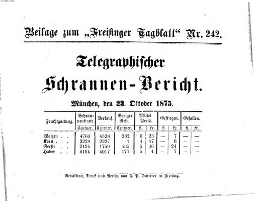 Freisinger Tagblatt (Freisinger Wochenblatt) Samstag 23. Oktober 1875