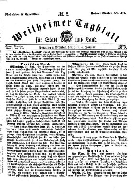 Weilheimer Tagblatt für Stadt und Land Sonntag 3. Januar 1875