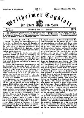 Weilheimer Tagblatt für Stadt und Land Mittwoch 27. Januar 1875