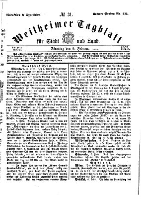 Weilheimer Tagblatt für Stadt und Land Dienstag 9. Februar 1875
