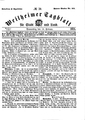 Weilheimer Tagblatt für Stadt und Land Donnerstag 18. Februar 1875
