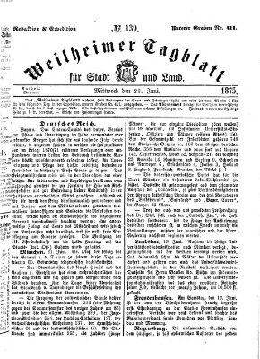 Weilheimer Tagblatt für Stadt und Land Mittwoch 23. Juni 1875