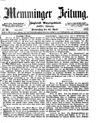 Memminger Zeitung Donnerstag 29. April 1875