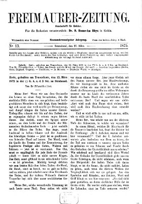 Freimaurer-Zeitung Samstag 27. März 1875