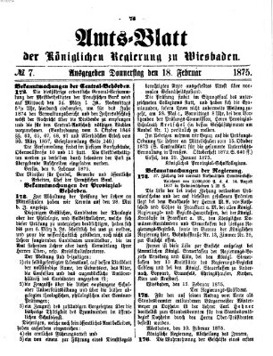 Amtsblatt der Regierung in Wiesbaden (Herzoglich-nassauisches allgemeines Intelligenzblatt) Donnerstag 18. Februar 1875