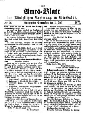 Amtsblatt der Regierung in Wiesbaden (Herzoglich-nassauisches allgemeines Intelligenzblatt) Donnerstag 1. Juli 1875