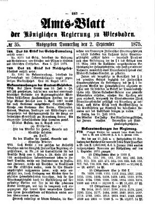 Amtsblatt der Regierung in Wiesbaden (Herzoglich-nassauisches allgemeines Intelligenzblatt) Donnerstag 2. September 1875