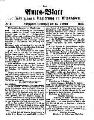 Amtsblatt der Regierung in Wiesbaden (Herzoglich-nassauisches allgemeines Intelligenzblatt) Donnerstag 14. Oktober 1875