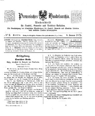 Preußisches Handels-Archiv Freitag 8. Januar 1875
