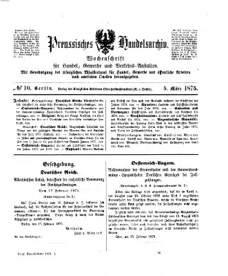 Preußisches Handels-Archiv Freitag 5. März 1875