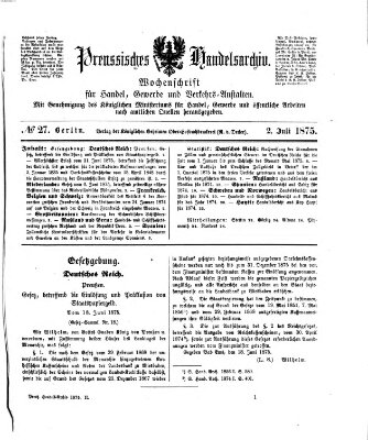 Preußisches Handels-Archiv Freitag 2. Juli 1875