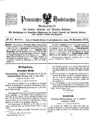 Preußisches Handels-Archiv Freitag 19. November 1875