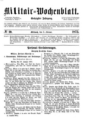 Militär-Wochenblatt Mittwoch 3. Februar 1875