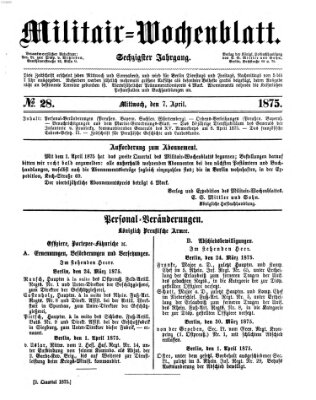 Militär-Wochenblatt Mittwoch 7. April 1875