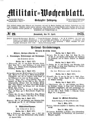 Militär-Wochenblatt Samstag 10. April 1875