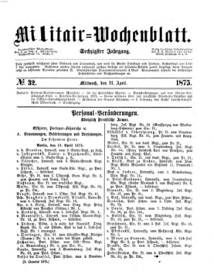 Militär-Wochenblatt Mittwoch 21. April 1875