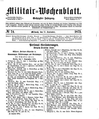 Militär-Wochenblatt Mittwoch 15. September 1875