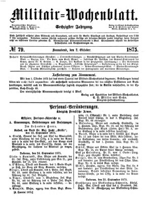 Militär-Wochenblatt Samstag 2. Oktober 1875