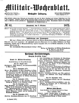 Militär-Wochenblatt Samstag 9. Oktober 1875