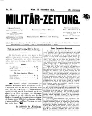 Militär-Zeitung Mittwoch 22. Dezember 1875