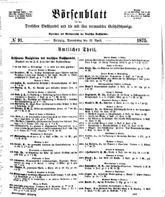 Börsenblatt für den deutschen Buchhandel Donnerstag 22. April 1875