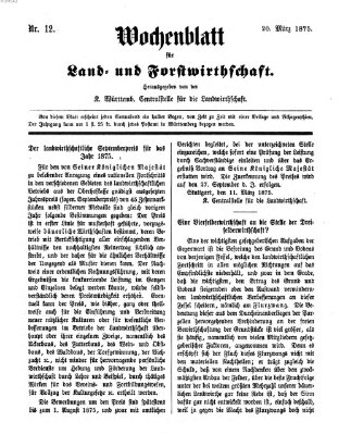 Wochenblatt für Land- und Forstwirthschaft Samstag 20. März 1875
