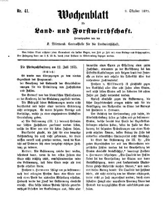 Wochenblatt für Land- und Forstwirthschaft Samstag 9. Oktober 1875