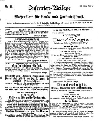 Wochenblatt für Land- und Forstwirthschaft Samstag 26. Juni 1875