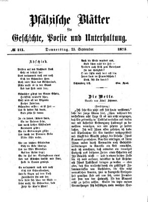 Pfälzische Blätter für Geschichte, Poesie und Unterhaltung (Zweibrücker Wochenblatt) Donnerstag 23. September 1875