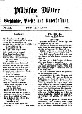 Pfälzische Blätter für Geschichte, Poesie und Unterhaltung (Zweibrücker Wochenblatt) Samstag 2. Oktober 1875