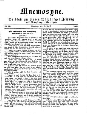 Mnemosyne (Neue Würzburger Zeitung) Dienstag 13. April 1875