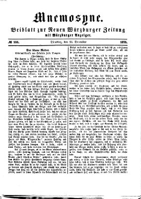 Mnemosyne (Neue Würzburger Zeitung) Dienstag 14. Dezember 1875
