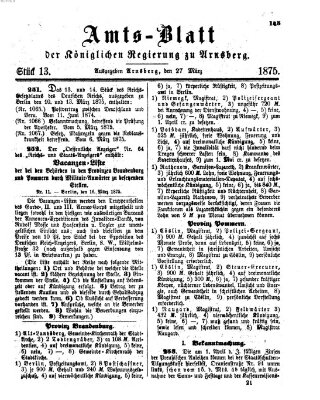 Amtsblatt für den Regierungsbezirk Arnsberg Samstag 27. März 1875