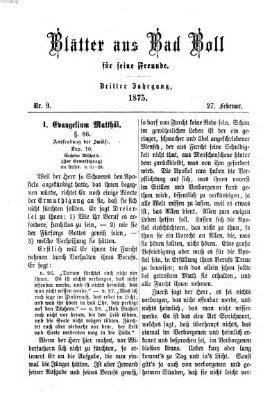 Blätter aus Bad Boll für seine Freunde Samstag 27. Februar 1875