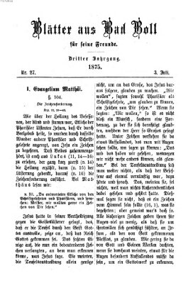 Blätter aus Bad Boll für seine Freunde Samstag 3. Juli 1875