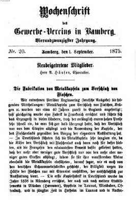 Wochenschrift des Gewerbe-Vereins der Stadt Bamberg Mittwoch 1. September 1875