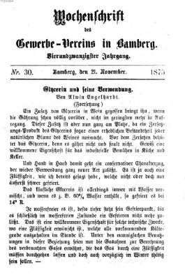 Wochenschrift des Gewerbe-Vereins der Stadt Bamberg Sonntag 21. November 1875