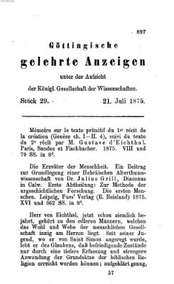 Göttingische gelehrte Anzeigen (Göttingische Zeitungen von gelehrten Sachen) Mittwoch 21. Juli 1875