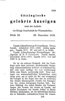 Göttingische gelehrte Anzeigen (Göttingische Zeitungen von gelehrten Sachen) Mittwoch 29. Dezember 1875