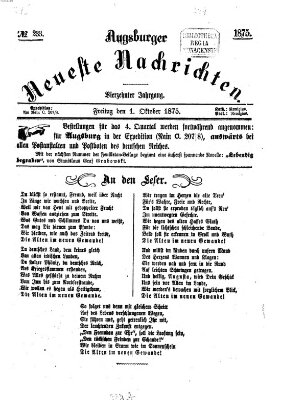 Augsburger neueste Nachrichten Freitag 1. Oktober 1875