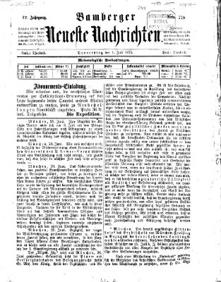 Bamberger neueste Nachrichten Donnerstag 1. Juli 1875