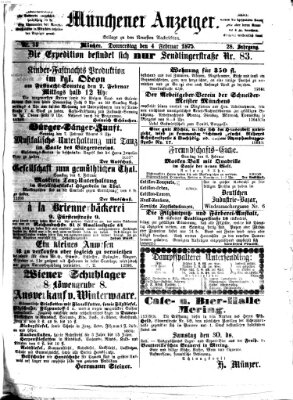 Münchener Anzeiger (Münchner neueste Nachrichten) Donnerstag 4. Februar 1875