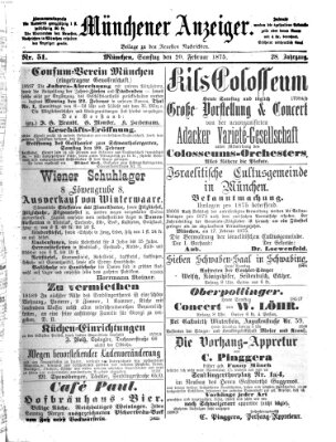 Münchener Anzeiger (Neueste Nachrichten aus dem Gebiete der Politik) Samstag 20. Februar 1875