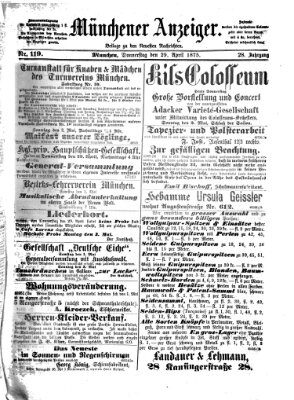 Münchener Anzeiger (Münchner neueste Nachrichten) Donnerstag 29. April 1875