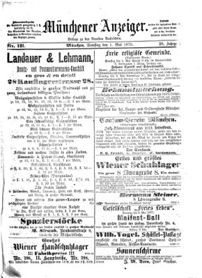 Münchener Anzeiger (Münchner neueste Nachrichten) Samstag 1. Mai 1875