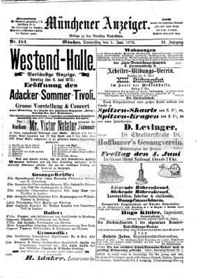 Münchener Anzeiger (Neueste Nachrichten aus dem Gebiete der Politik) Donnerstag 3. Juni 1875