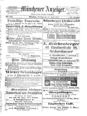 Münchener Anzeiger (Münchner neueste Nachrichten) Dienstag 22. Juni 1875