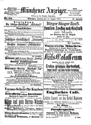 Münchener Anzeiger (Münchner neueste Nachrichten) Samstag 14. August 1875