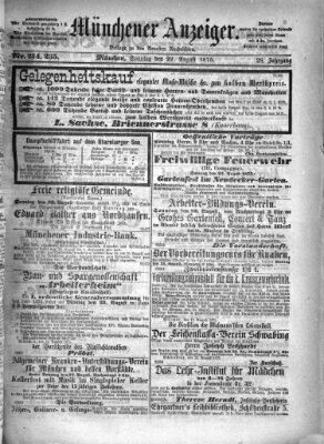 Münchener Anzeiger (Münchner neueste Nachrichten) Sonntag 22. August 1875