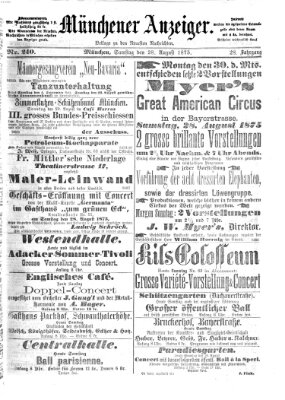 Münchener Anzeiger (Neueste Nachrichten aus dem Gebiete der Politik) Samstag 28. August 1875